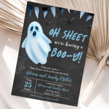 Convite de Chá de Bebê Fantasma Azul no Halloween