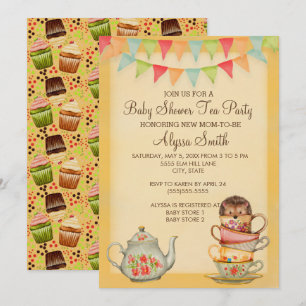 Convite de Chá de Bebê Festa do Cupcake Fofinho