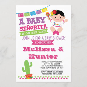 Convite de Chá de Bebê Fiesta, Bebê Senorita