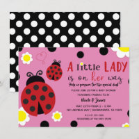 Convite de Chá de Bebê Flor de Joaninha Fofa Rosa 