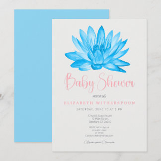 Convite de chá de bebê Flor de Lótus Azul elegante