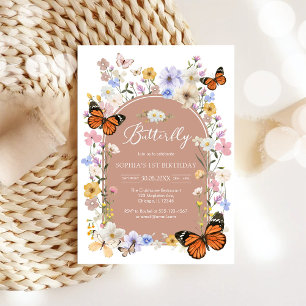 Convite de Chá de Bebê Flor Silvestre Borboleta