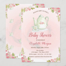 Convite de Chá de Bebê Floral Bule Adorável