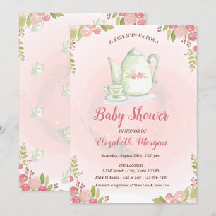 Convite de Chá de Bebê Floral Bule Adorável