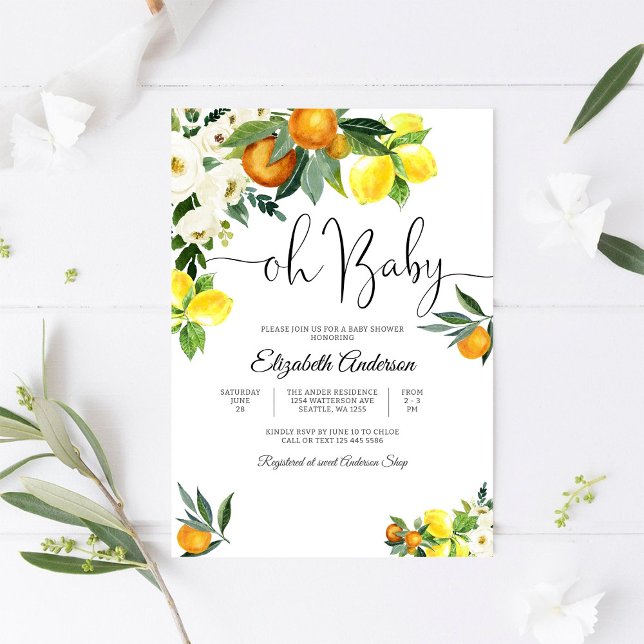 Convite de Chá de Bebê Floral Cítrico de Limão (Criador carregado)