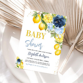 Convite de Chá de Bebê Floral Cítrico Limão Azul M