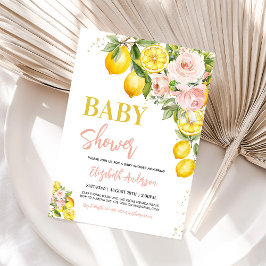 Convite de Chá de Bebê Floral Cítrico Limonada Ros