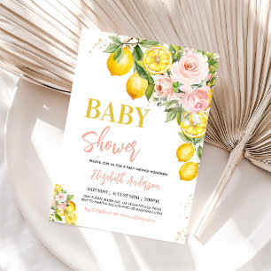Convite de Chá de Bebê Floral Cítrico Limonada Ros