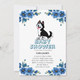 Convite de Chá de Bebê Floral com Cachorro Husky F