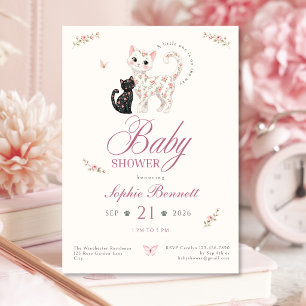 Convite de Chá de Bebê Floral de Gata para Meninas