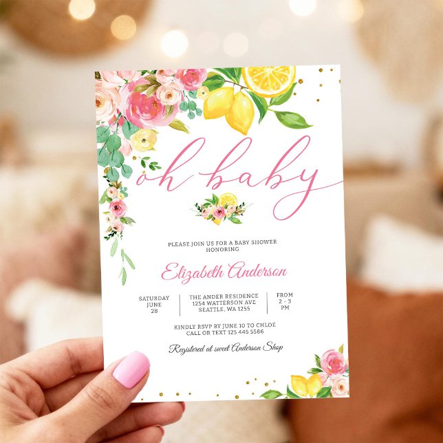 Convite de Chá de Bebê Floral de Limão (Criador carregado)