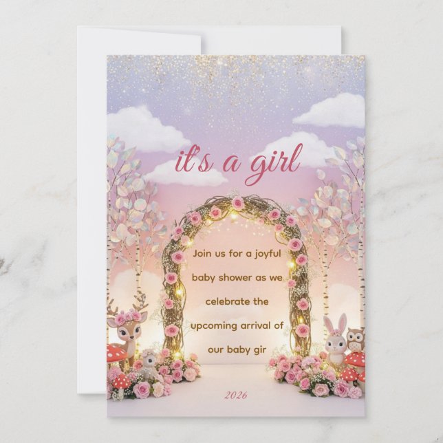 Convite de Chá de Bebê Floral "É uma Menina" (Frente)