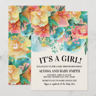 Convite de Chá de Bebê Floral Rosa Turquesa Amarel