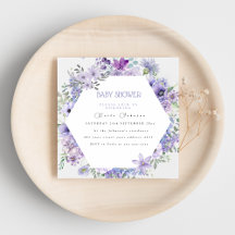 Convite de chá de bebê floral roxo lilás  
