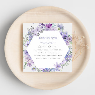Convite de chá de bebê floral roxo lilás