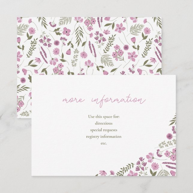 convite de chá de bebê floral silvestre - roxo (Frente/Verso)
