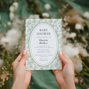 Convite de Chá de Bebê Floral Toile De Jouy Verde 