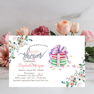 Convite de Chá de Bebê Flores Macarons Franceses