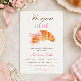 Convite de Chá de Bebê Francês Croissant Bow Bonjo