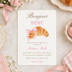 Convite de Chá de Bebê Francês Croissant Bow Bonjo