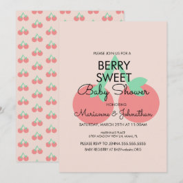 Convite de Chá de Bebê Frutas Cerejas Doces Rosa