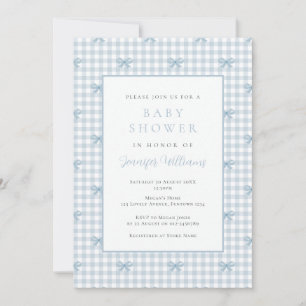 Convite de Chá de Bebê Gingham Coquette Blue Boy