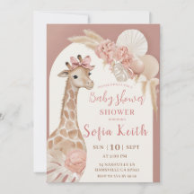 Convite de Chá de Bebê Girafa Rosa Boho Safari