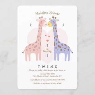 Convite de Chá de Bebê Girafas Gêmeas
