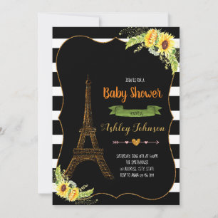convite de chá de bebê Girassol Parisiense