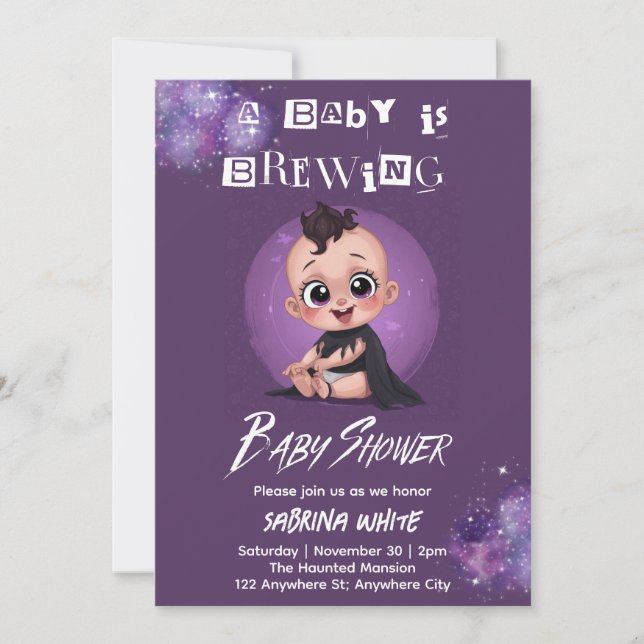 Convite de Chá de Bebê Gótico - Bebê está Cozinhan (Frente)