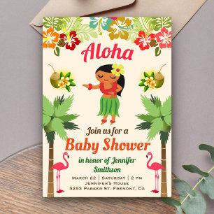 Convite de Chá de Bebê Hawaiian Hula Girl Luau