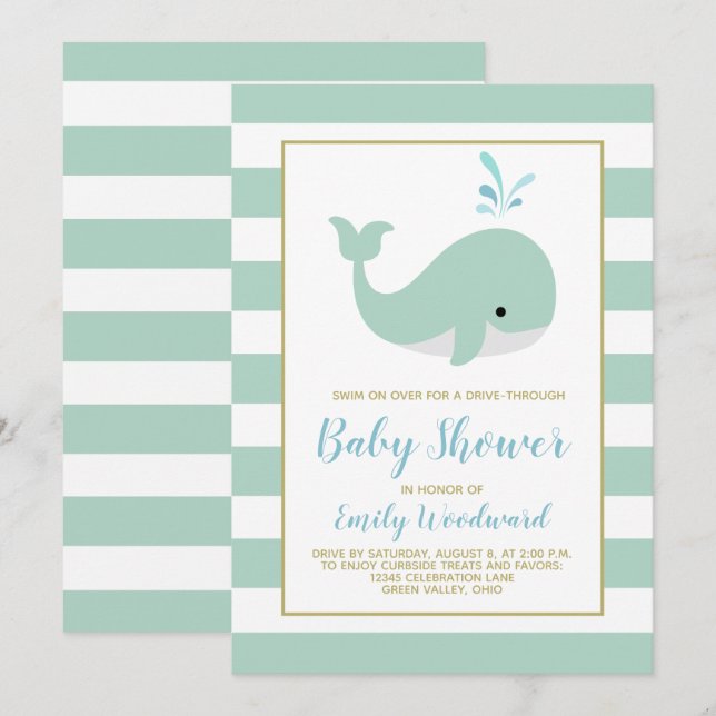 Convite de Chá de Bebê Inesperado Verde-Menta Bale (Frente/Verso)