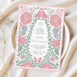 Convite de Chá de Bebê Jardim Verde Rosa 