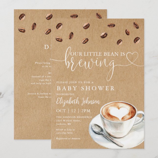 Convite de Chá de Bebê Little Bean Brewing Coffee  (Frente/Verso)