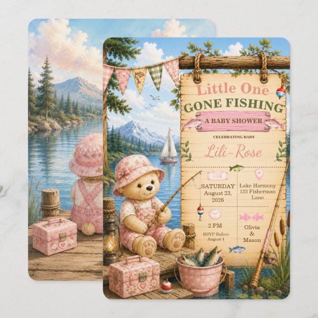 Convite de Chá de Bebê Little One Gone Fishing (Frente/Verso)