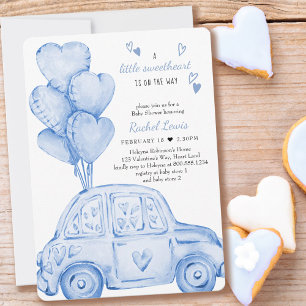 Convite de Chá de Bebê Little Sweetheart Blue Car