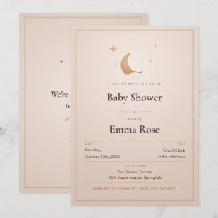 Convite de Chá de Bebê Lua e Estrelas, Bege