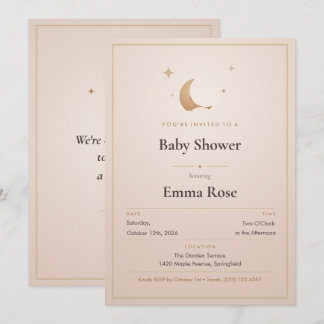 Convite de Chá de Bebê Lua e Estrelas, Bege