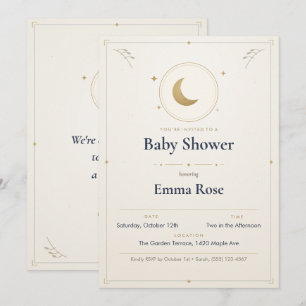 Convite de Chá de Bebê Lua e Estrelas, Dourado