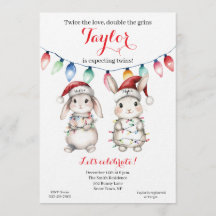 Convite de Chá de Bebê Luzes de Natal para Gêmeos