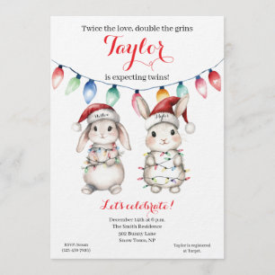 Convite de Chá de Bebê Luzes de Natal para Gêmeos