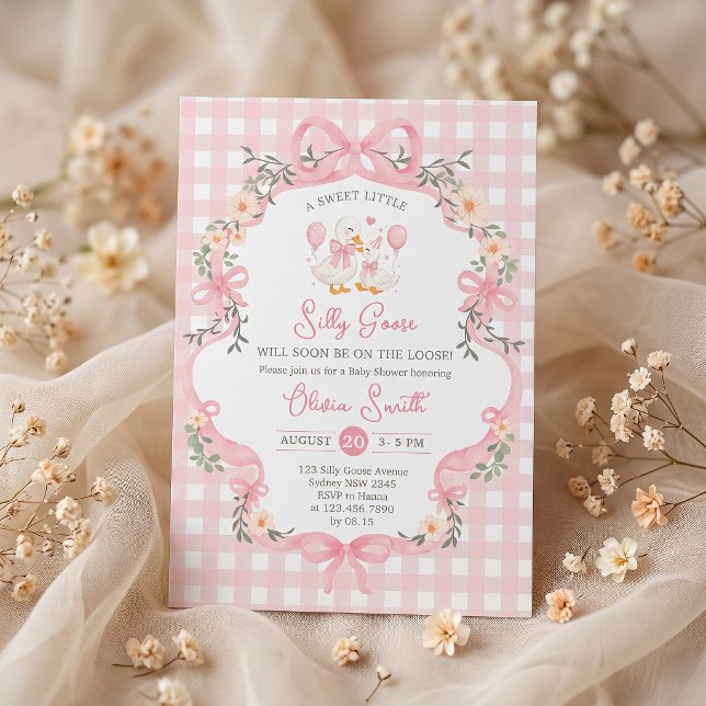Convite de Chá de Bebê Menina Arco Rosa Silly Goos (Criador carregado)