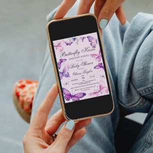 Convite de Chá de Bebê Menina Beijos de Borboleta 