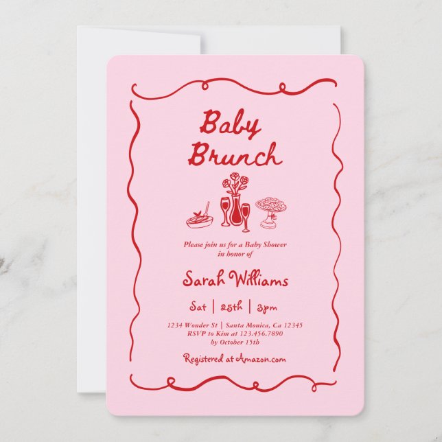 Convite de Chá de Bebê Menina Brunch (Frente)