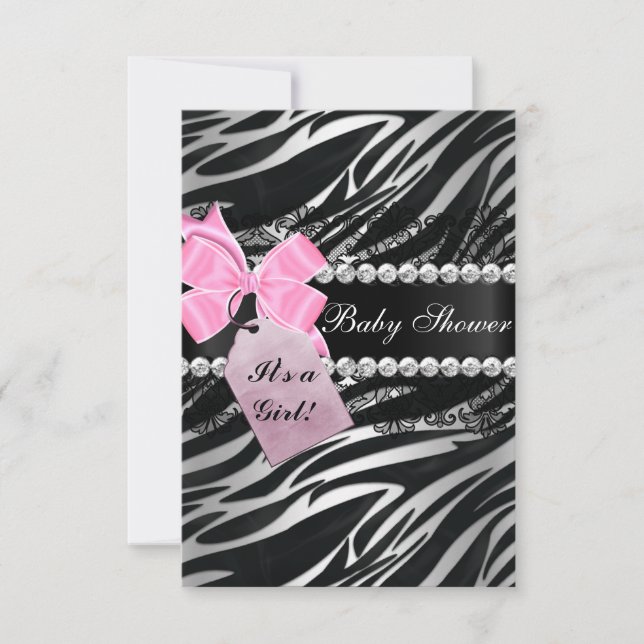 Convite de Chá de Bebê Menina com Estampa de Zebra (Frente)