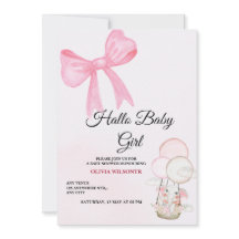 Convite de Chá de Bebê Menina com Laço Rosa
