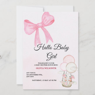 Convite de Chá de Bebê Menina com Laço Rosa