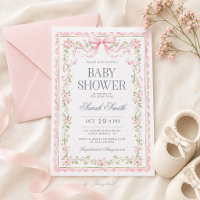 Convite de Chá de Bebê Menina com Laço Rosa