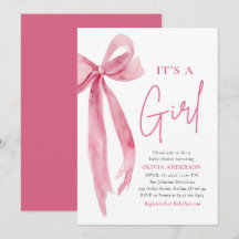 Convite de Chá de Bebê Menina com Laço Rosa Modern