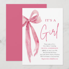 Convite de Chá de Bebê Menina com Laço Rosa Modern